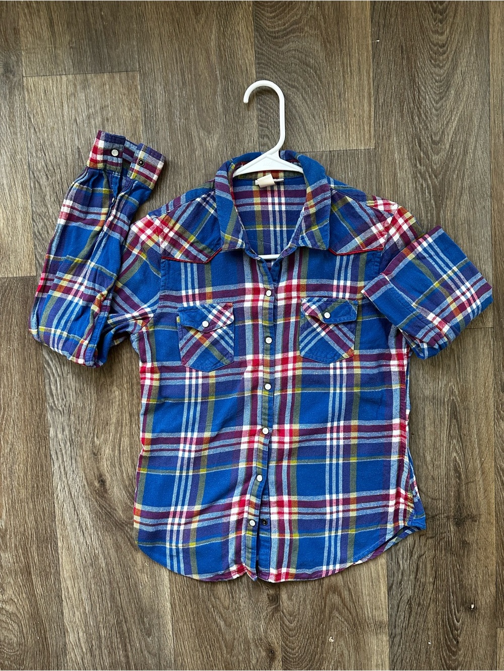 Mossimo Supply Co. Plaid Flannel Western Pearl Snap Shirt Blue Red Size M